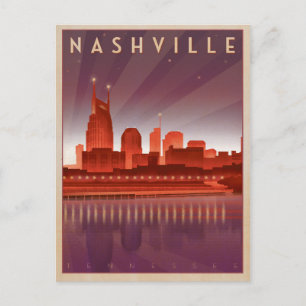 Cartão Postal De Anúncio Salve a Data Nashville, TN - Paisagem Noturna