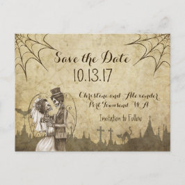 Cartão Postal De Anúncio Salve a data para o casamento de Halloween com Ske