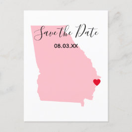 Cartão Postal De Anúncio Salve a Data Pink Georgia Coração Vermelho