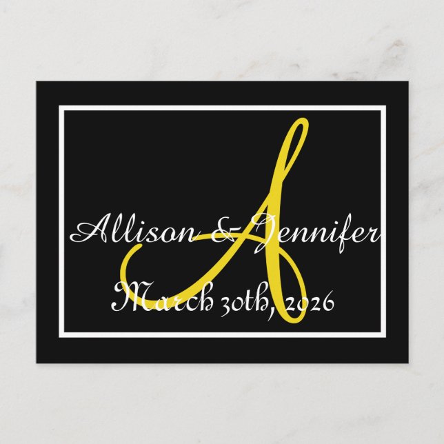 Cartão Postal De Anúncio Salve a data Preto e Dourado (Frente)