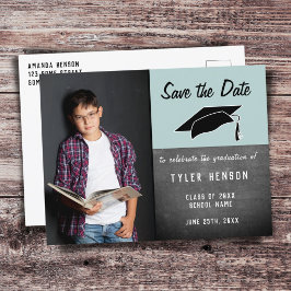 Cartão Postal De Anúncio Salve a Data Quadro Negro Foto de Formatura do Men