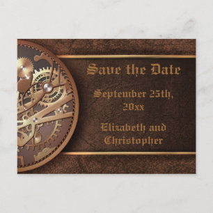 Cartão Postal De Anúncio Salve a data que steampunk engrenar marrom