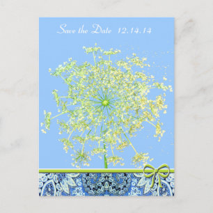Cartão Postal De Anúncio Salve A Data  Queen Anne's Lace Lapis Azul Verde