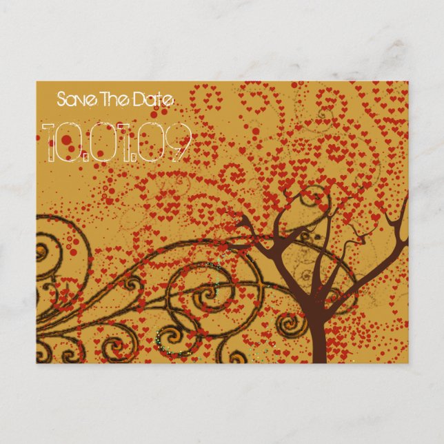 Cartão Postal De Anúncio Salve a Data - Tree Swirls - (Frente)