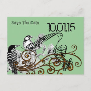 Cartão Postal De Anúncio Salve a data - Vintage Love Birds