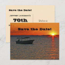 Cartão Postal De Anúncio Salve a Festa de aniversário de 70, Barco de Pesca