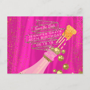 Cartão Postal De Anúncio Salve o Aniversário do Champanhe da Mulher Legante