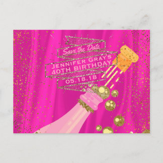 Cartão Postal De Anúncio Salve o Aniversário do Champanhe da Mulher Legante