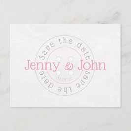 Cartão Postal De Anúncio Salve o botão de costura rosa e branco do cartão p