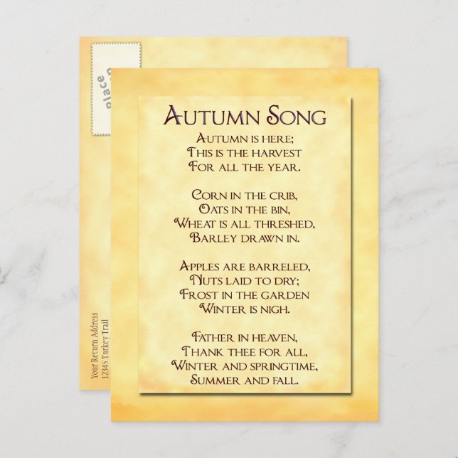 Cartão Postal De Anúncio Salve o Cartão-Poema de Ação de Graças (Frente/Verso)