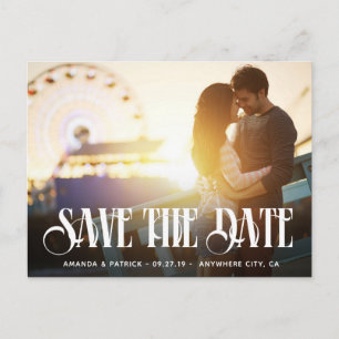 Cartão Postal De Anúncio Salve o casamento de fotos modernas com tipografia