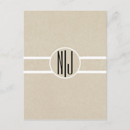 Cartão Postal De Anúncio Salve o Dia com Monograma Rústico Kraft Minimal Mo