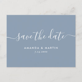 Cartão Postal De Anúncio Salve o Dia de Casamento em Azul Empoeirado Modern