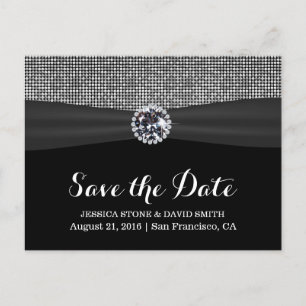 Cartão Postal De Anúncio Salve o Dia do Casamento com Lantejoulas Prateadas