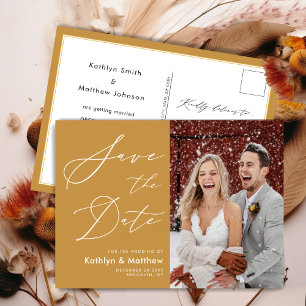 Cartão Postal De Anúncio Salve o Dia do Casamento em Script Moderno Honey G