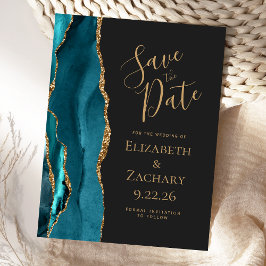 Cartão Postal De Anúncio Salve o Dia do Casamento Moderno Ágata Azul Turque