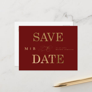 Cartão Postal De Anúncio Salve o Dia do Casamento Vermelho Intenso com Mono