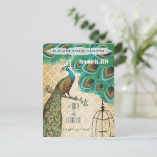 Cartão Postal De Anúncio Salve o Dia em Azulejo Marroquino Dourado com Pavã