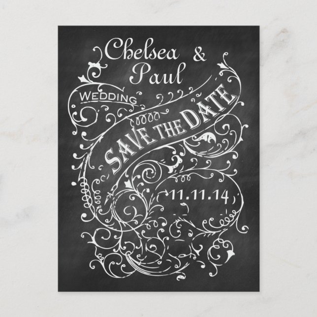 Cartão Postal De Anúncio Salve o Dia em Quadro de Giz Antigo (Frente)