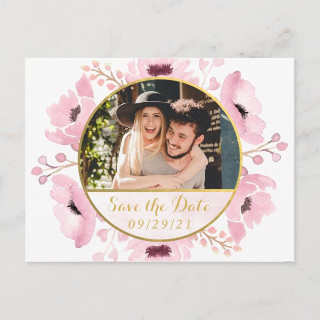 Cartão Postal De Anúncio Salve o Dia Floral Aquarela Rosas da Primavera (Frente)