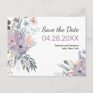 Cartão Postal De Anúncio Salve o Dia Floral Aquarela Violeta