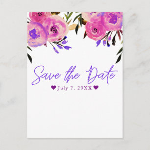 Cartão Postal De Anúncio Salve o Dia Floral Moderno Brilhante Rosa e Roxo