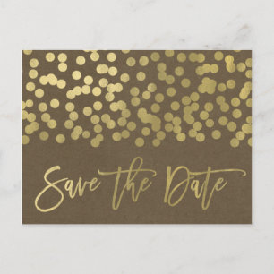 Cartão Postal De Anúncio Salve o Dia Kraft Rústico Chic Moderno Dourado