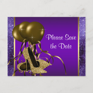 Cartão Postal De Anúncio Sapatênis Roxo Dourado Salve a Data