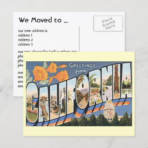 Cartão Postal De Anúncio Saudações Antigas Califórnia, Mudança de Endereço