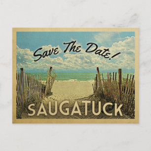 Cartão Postal De Anúncio Saugatuck Michigan Salve a Data Vintage Náutico