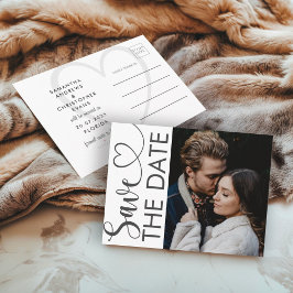 Cartão Postal De Anúncio Save the Date Black & White Photo Wedding