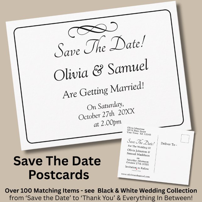 Cartão Postal De Anúncio Save The Date -Black & White with Infinity Scroll  (Criador carregado)