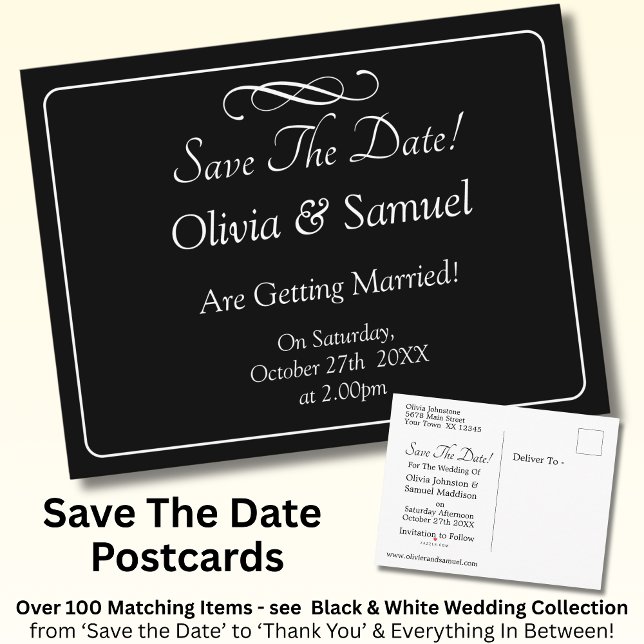 Cartão Postal De Anúncio Save The Date -Black & White with Infinity Scroll  (Criador carregado)