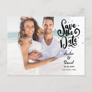 Cartão Postal De Anúncio Save the Date Chic Letras Pontilhadas Foto