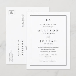 Cartão Postal De Anúncio Save The Date Clássico de Monograma de Casamento