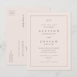 Cartão Postal De Anúncio Save The Date Clássico de Monograma de Casamento