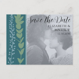 Cartão Postal De Anúncio Save the Date de Casamento Verde Botânico Único