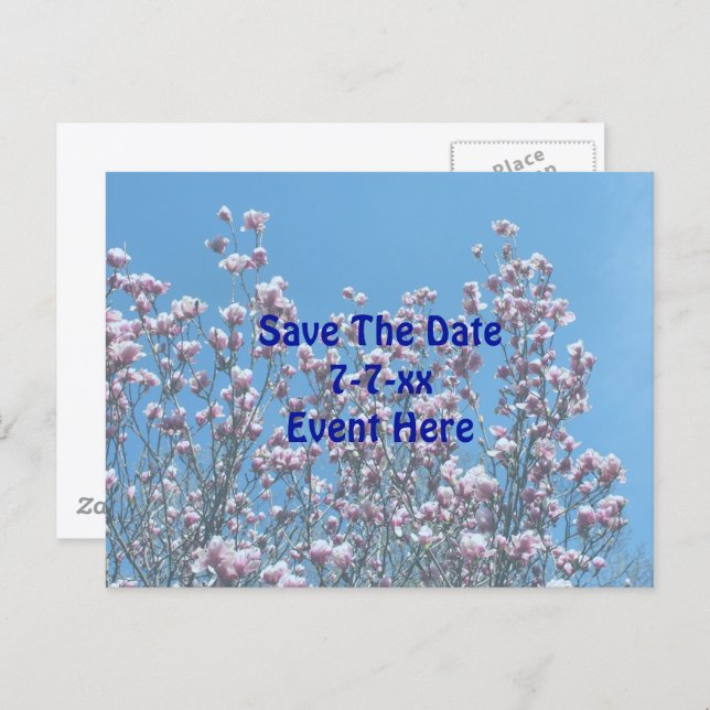 Cartão Postal De Anúncio Save The Date Magnolia Flower Blossoms  (Frente/Verso)