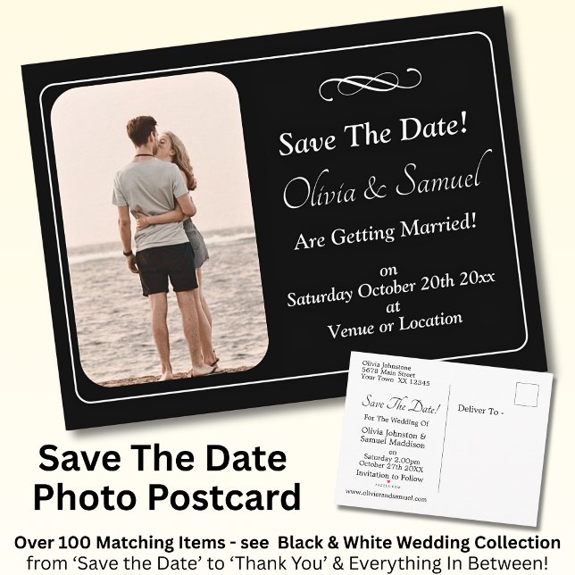 Cartão Postal De Anúncio Save The Date, Photo - Black & White with Infinity (Criador carregado)
