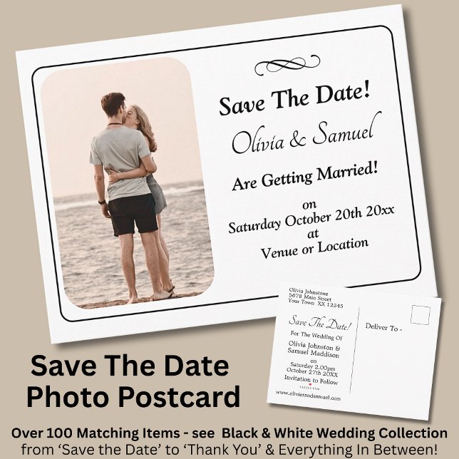 Cartão Postal De Anúncio Save The Date, Photo - Black & White with Infinity (Criador carregado)