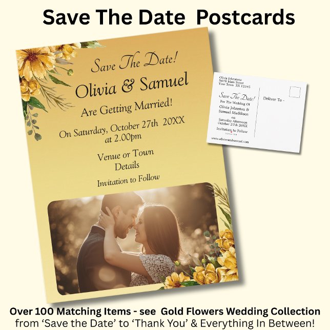 Cartão Postal De Anúncio Save The Date - Photo with Golden Yellow Flowers (Criador carregado)