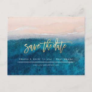 Cartão Postal De Anúncio Script de Pincel Moderno Dourado do Faux Beach do