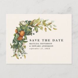 Cartão Postal De Anúncio Script elegante casamento cítrico botânico moderno