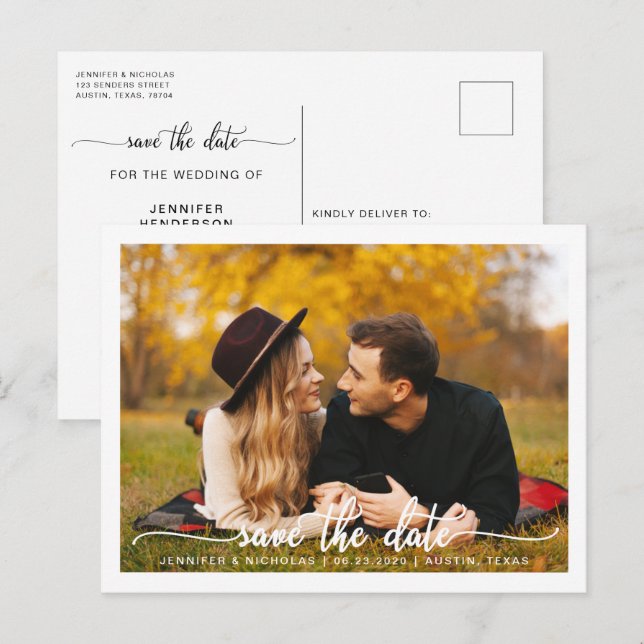 Cartão Postal De Anúncio Script Foto Salve A Data (Frente/Verso)
