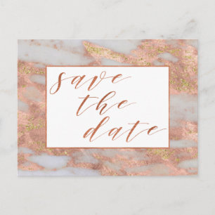 Cartão Postal De Anúncio Script Marble Dourado Elegante Do Rosa Salva A Dat