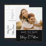 Cartão Postal De Anúncio Script Moderno Branco Preto Elegante Salvar a Data<br><div class="desc">Foto Moderna de Script Black and White Fun Simple Wedding Salva O Cartão-Postal De Anúncio De Data. Avise sua família, amigos e colegas que você marcou uma data para sua celebração de casamento com este casamento elegante, na moda e moderno, salve o cartão de convite. Todos os textos estão pré-organizados...</div>