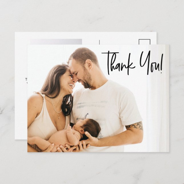 Cartão Postal De Anúncio Script moderno de agradecimento para fotos de Baby (Frente/Verso)