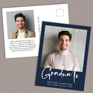 Cartão Postal De Anúncio Script Moderno em Negrito Foto Azul Graduação