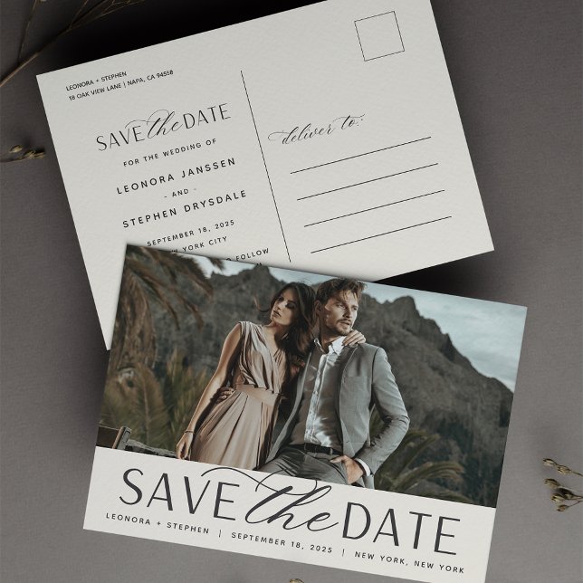 Cartão Postal De Anúncio Script Suave | Foto: Casamento Salvar a Data (Criador carregado)