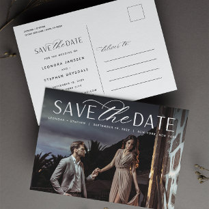 Cartão Postal De Anúncio Script Suave   Foto Casamento Salvar Data
